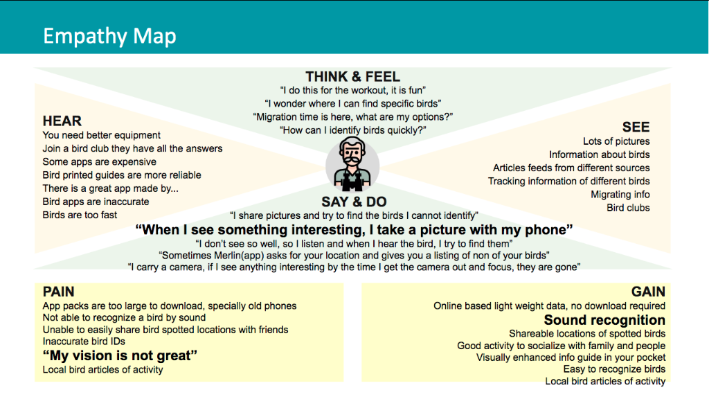 Empathy map synthesizing interviews and field observations
