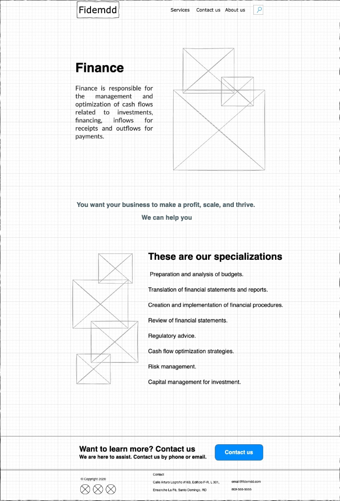 Finance page wireframe